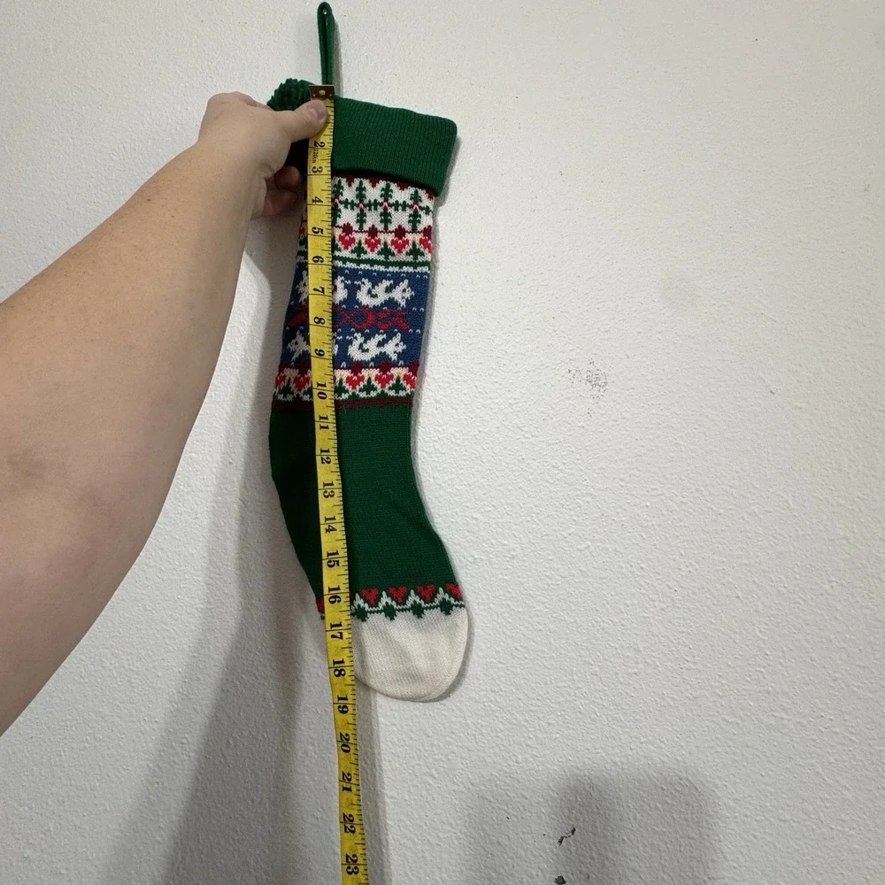 Vintage Green Blue Red White Fairisle Knit Christmas‎ Stocking Classic